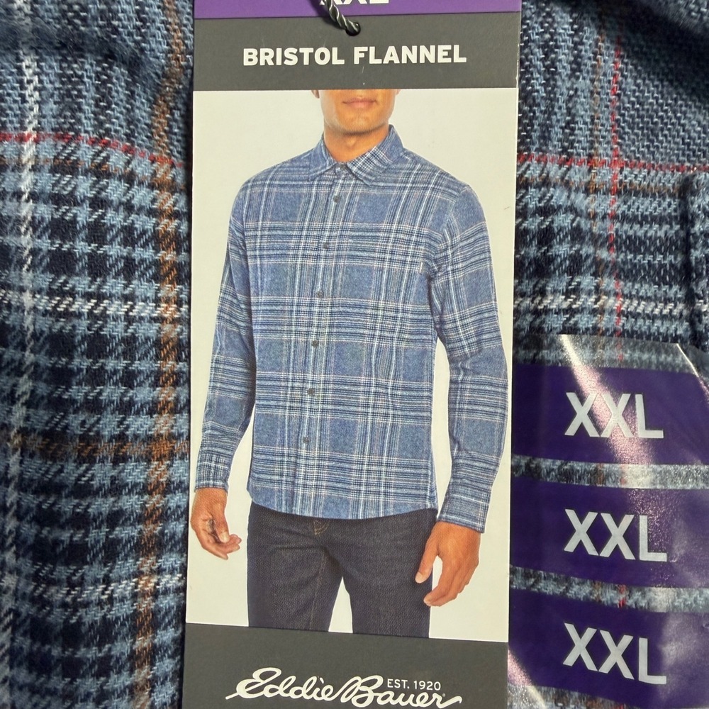 Eddie Bauer Bristol Flannel Mens XXL Blue Plaid Long Sleeve Button Down NEW